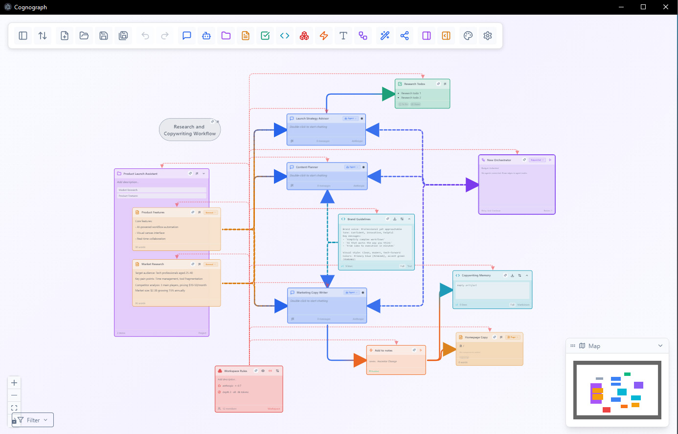 Cognograph workspace in light mode showing the same workflow
